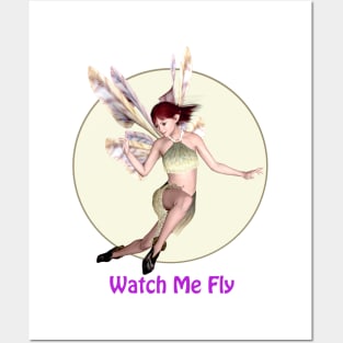 Watch me fly fairy faerie elf butterfly wings flying Posters and Art